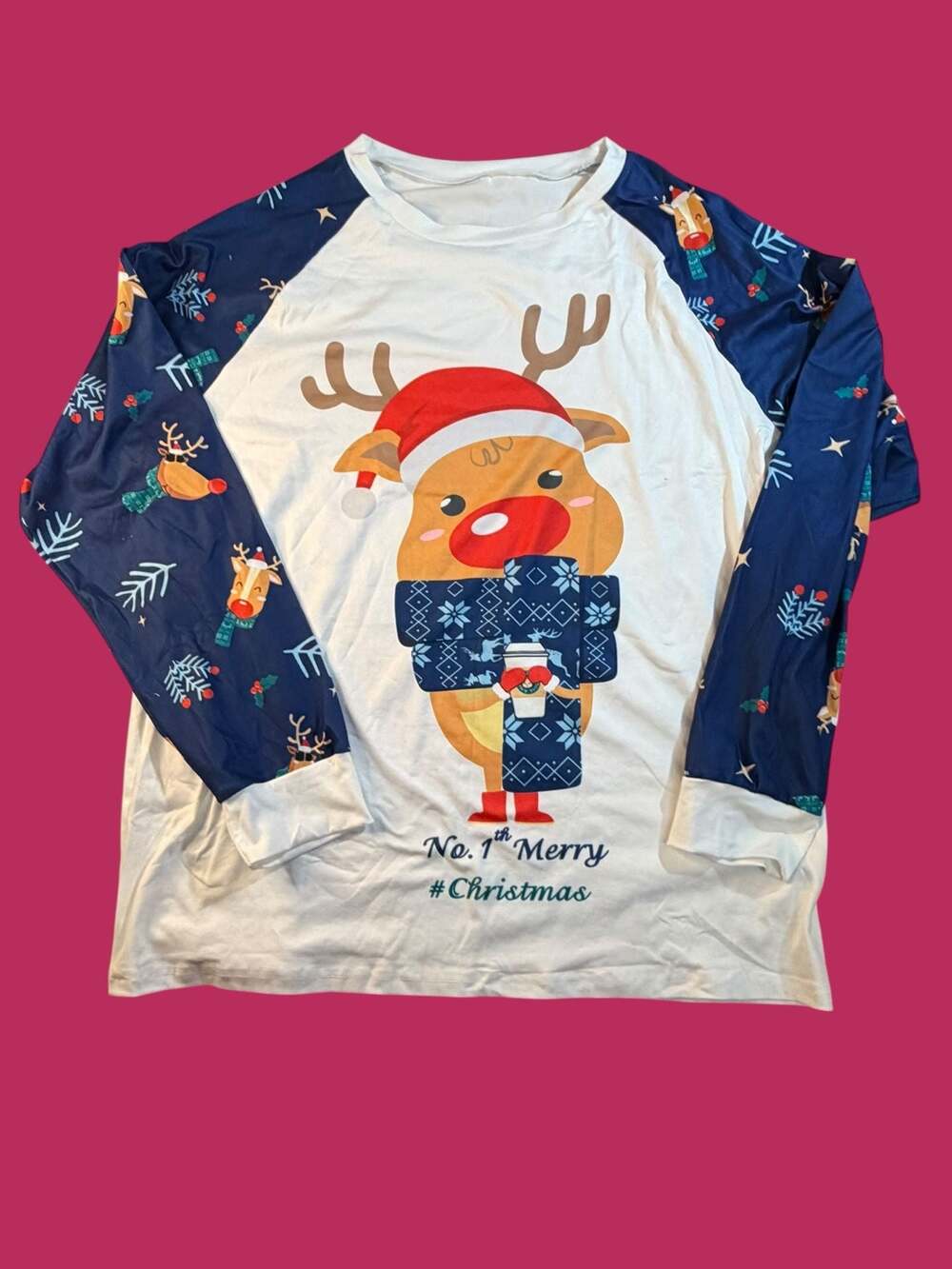 Christmas Reindeer Coffee Graphic Raglan Long Sleeve Pajama Top